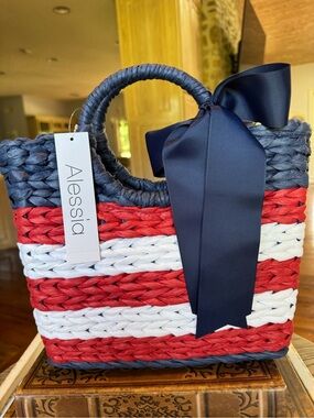 Alessi Red, White & Navy Woven Tote with Bow